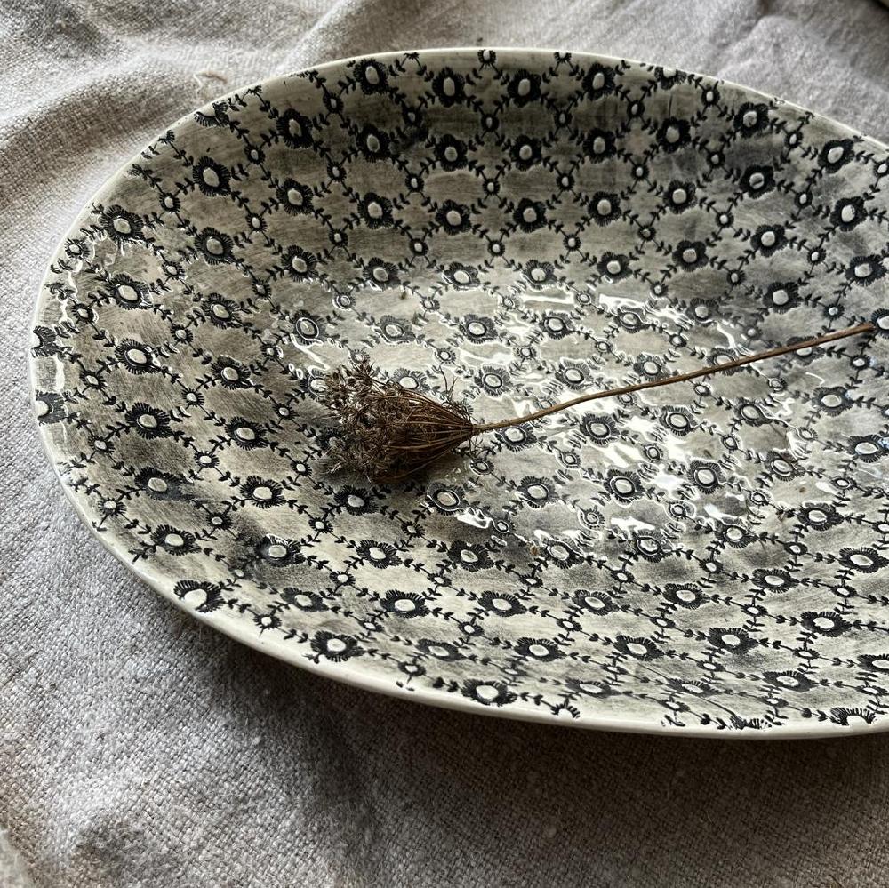 Greige Wonki Ware Large Pebble Oval Platter - Charcoal Lace A
