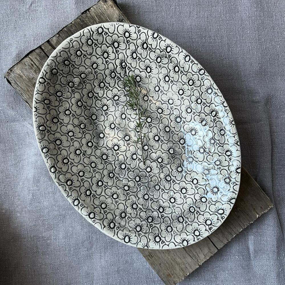 greige Wonki Ware Large Pebble Oval Platter - Charcoal Lace B