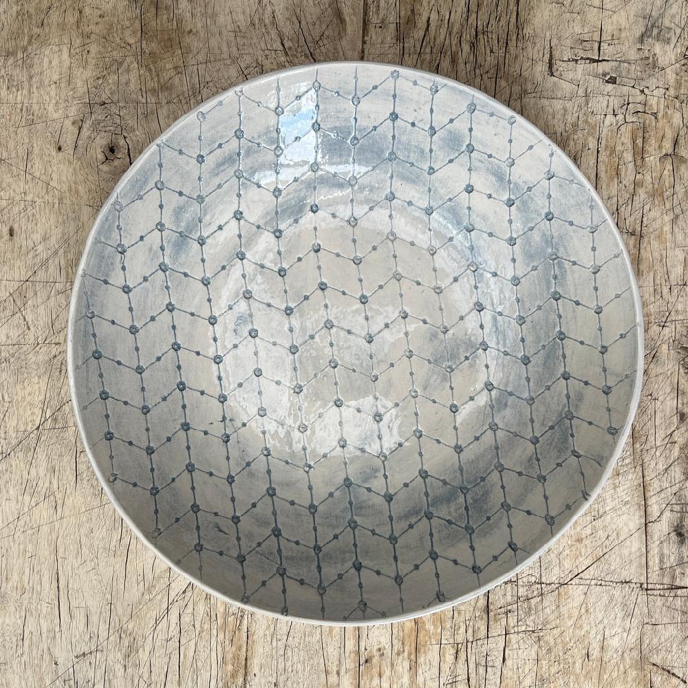 Greige Wonki Ware Large Spaghetti Bowl - Duck Egg Lace