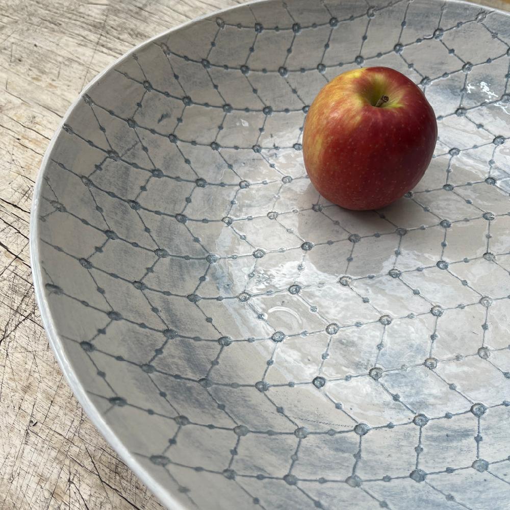 Greige Wonki Ware Large Spaghetti Bowl - Duck Egg Lace