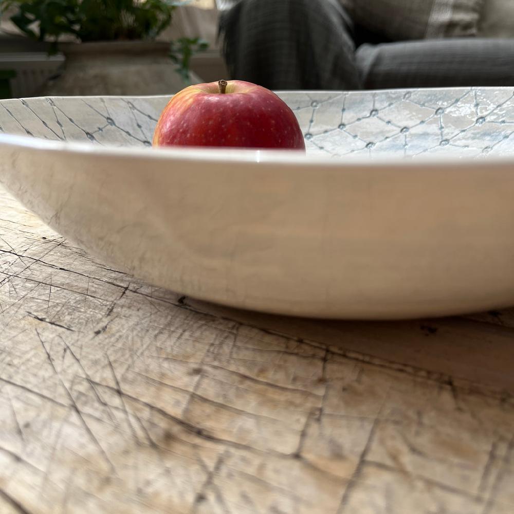 Greige Wonki Ware Large Spaghetti Bowl - Duck Egg Lace