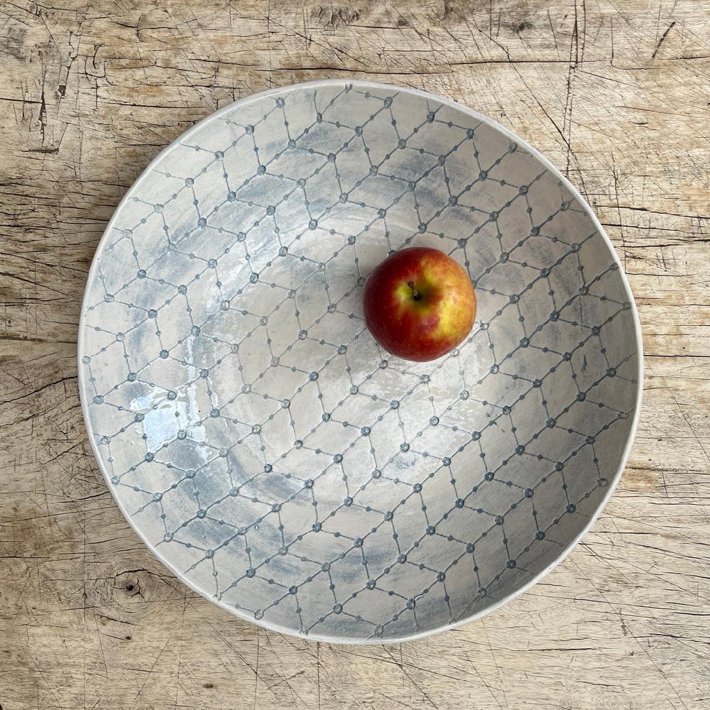 greige Wonki Ware Large Spaghetti Bowl - Duck Egg Lace