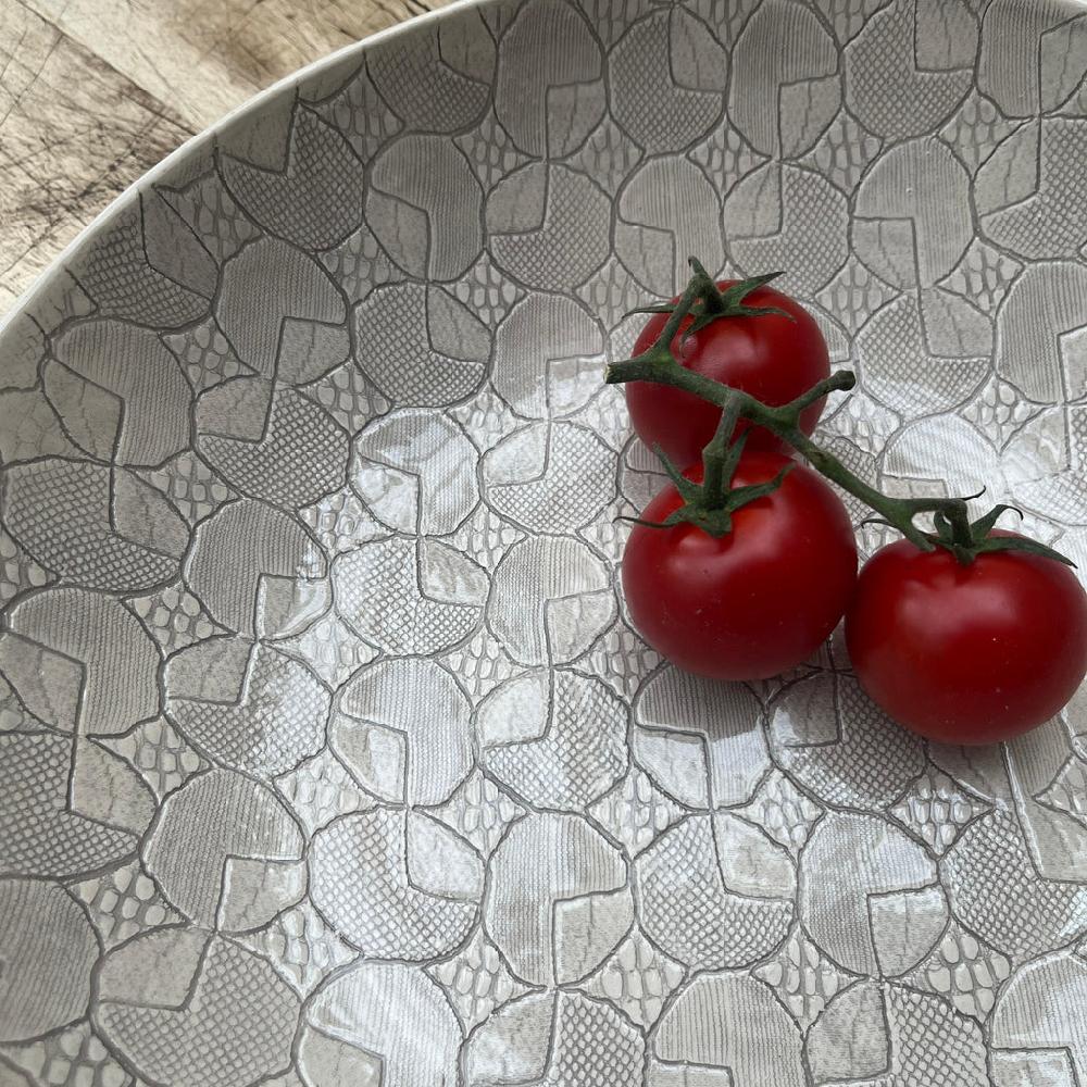 Greige Wonki Ware Large Spaghetti Bowl - Warm Grey Lace