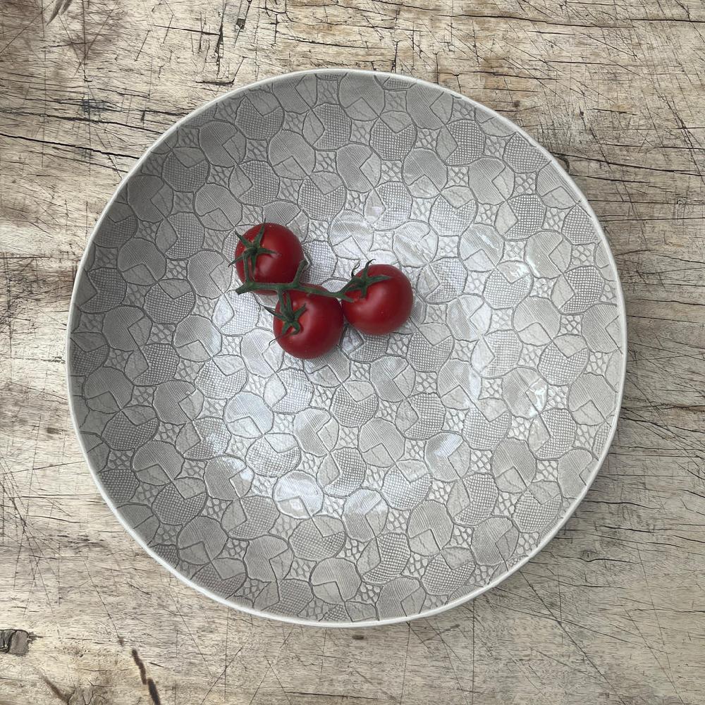 greige Wonki Ware Large Spaghetti Bowl - Warm Grey Lace