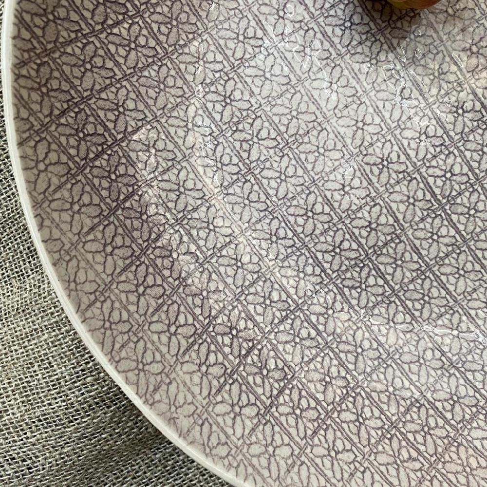 Greige Wonki Ware Medium Spaghetti Bowl - Aubergine Lace