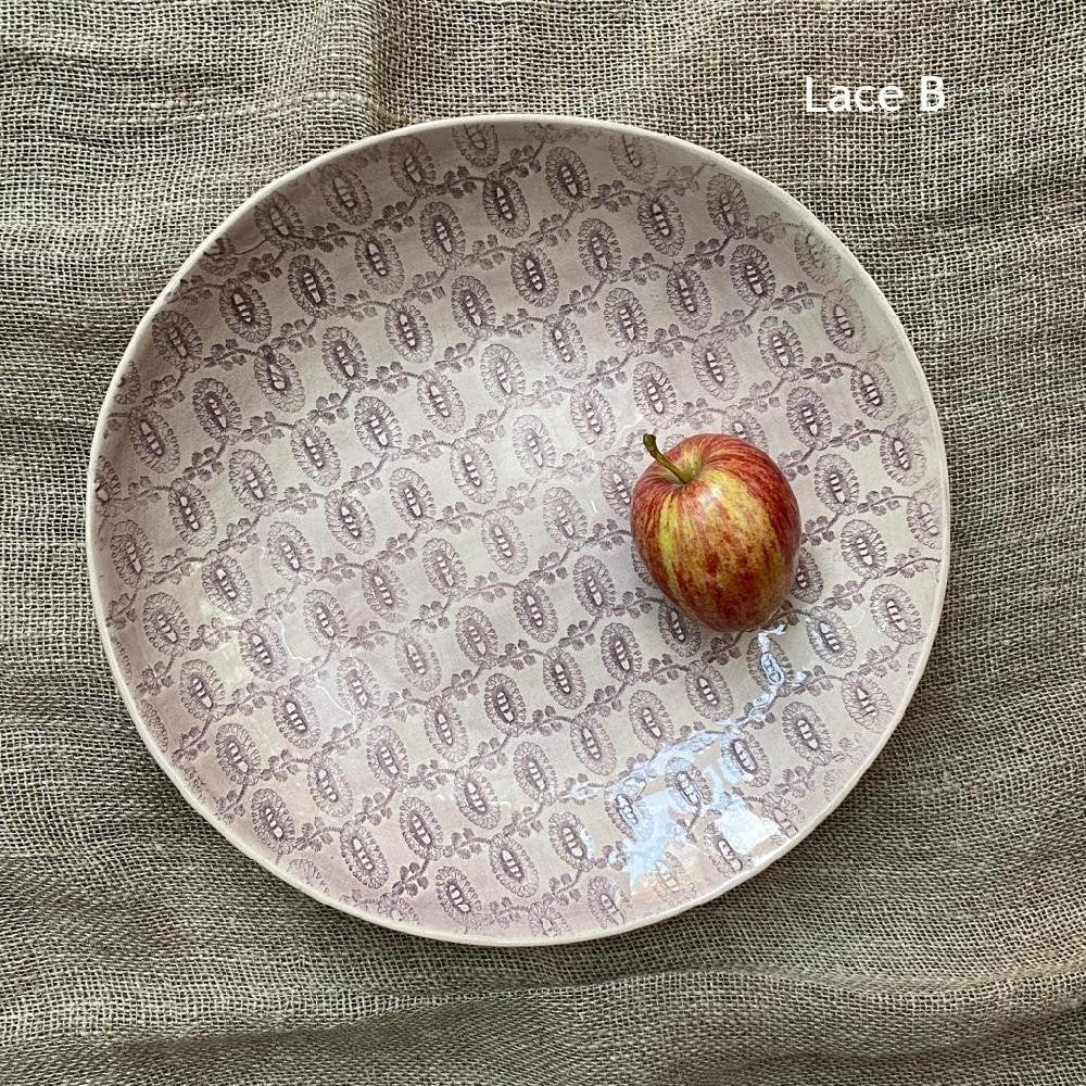 greige Wonki Ware Medium Spaghetti Bowl - Aubergine Lace