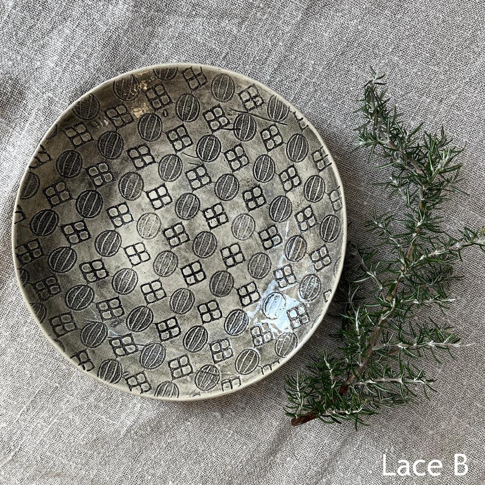 Greige Wonki Ware Medium Spaghetti Bowl - Charcoal Lace