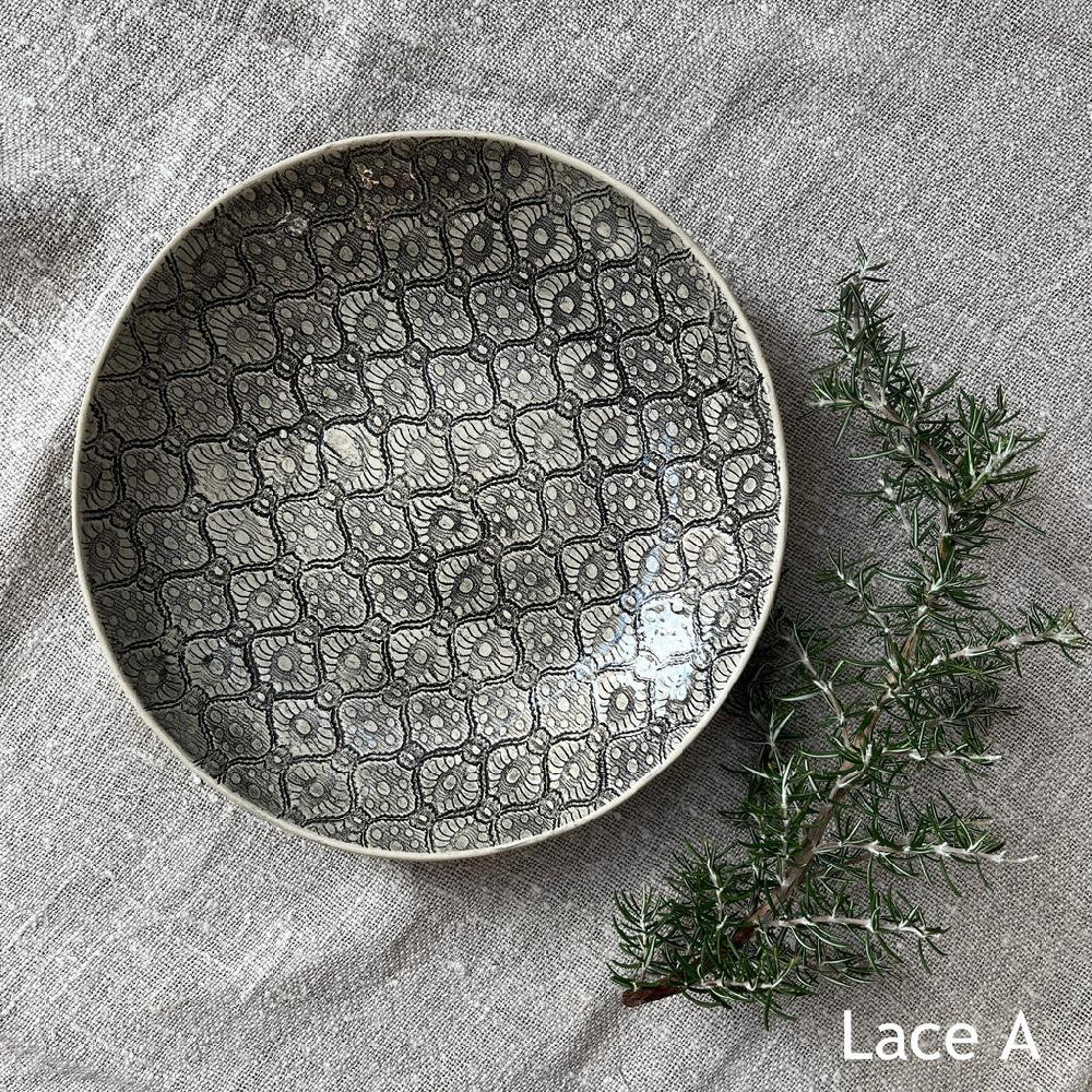 greige Wonki Ware Medium Spaghetti Bowl - Charcoal Lace