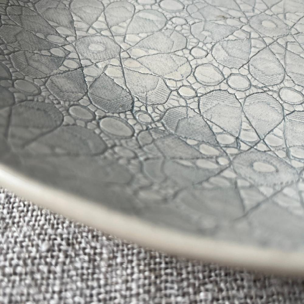 Greige Wonki Ware Medium Spaghetti Bowl - Duck Egg Lace