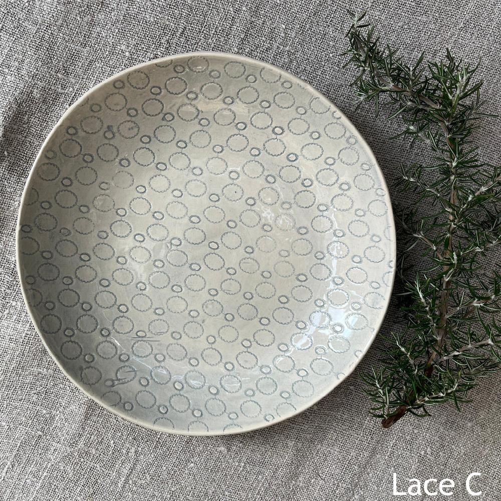 Greige Wonki Ware Medium Spaghetti Bowl - Duck Egg Lace