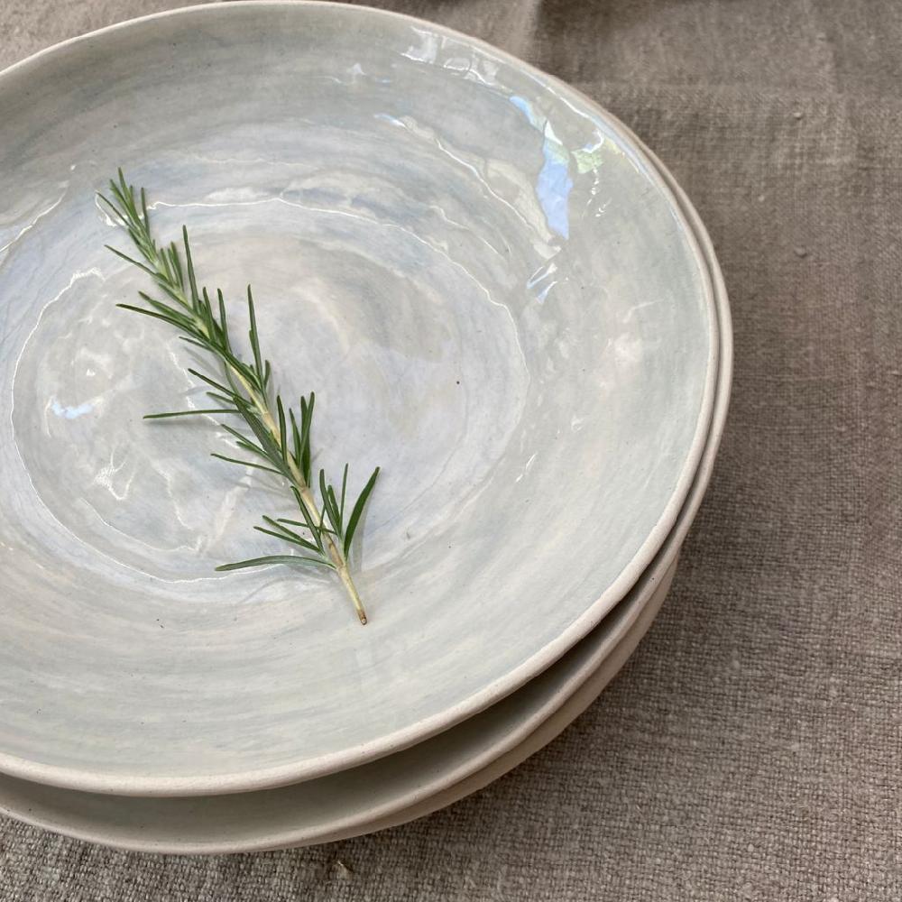 Greige Wonki Ware Medium Spaghetti Bowl - Duck Egg Wash