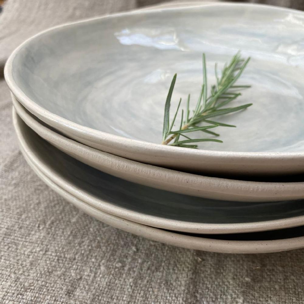 Greige Wonki Ware Medium Spaghetti Bowl - Duck Egg Wash