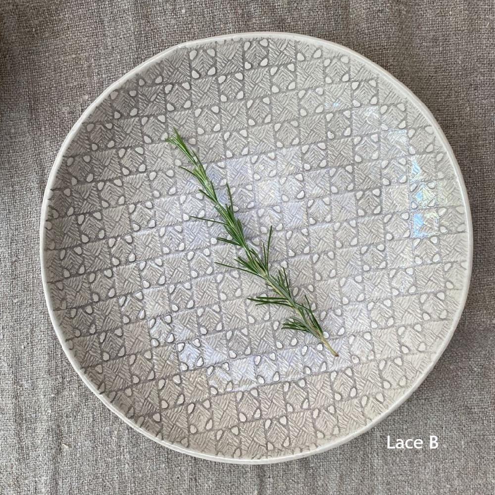 Greige Wonki Ware Medium Spaghetti Bowl - Warm Grey Lace