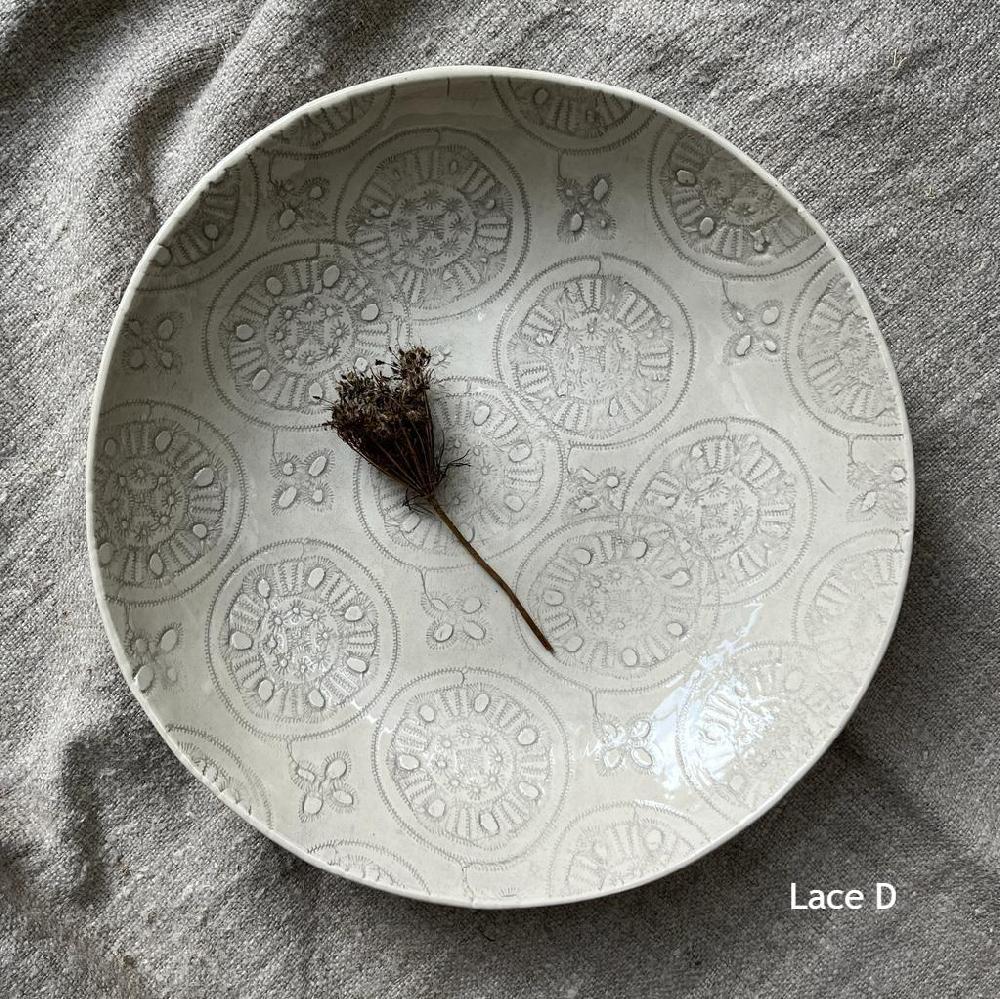 Greige Wonki Ware Medium Spaghetti Bowl - Warm Grey Lace