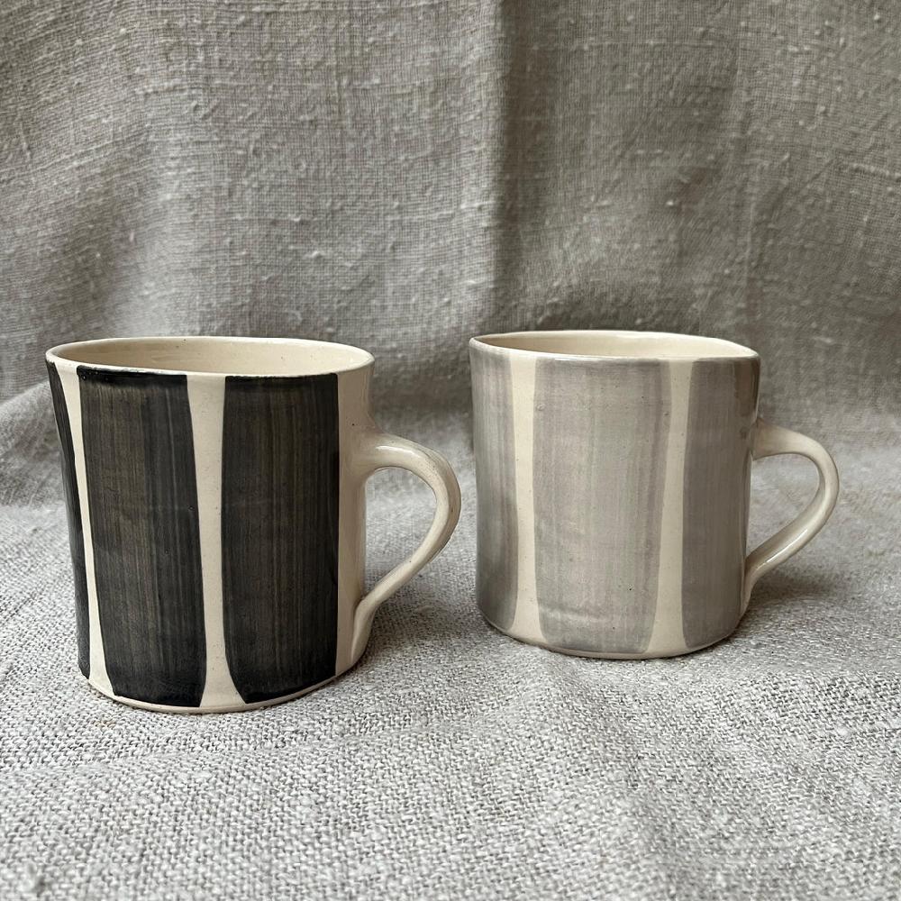 greige Wonki Ware Mug - Large Straight - Wide Savannah Stripe