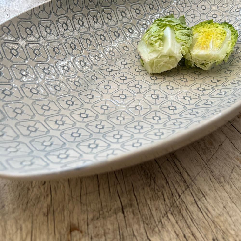 Greige Wonki Ware Oval Bowl - Extra Large - Duck Egg Lace