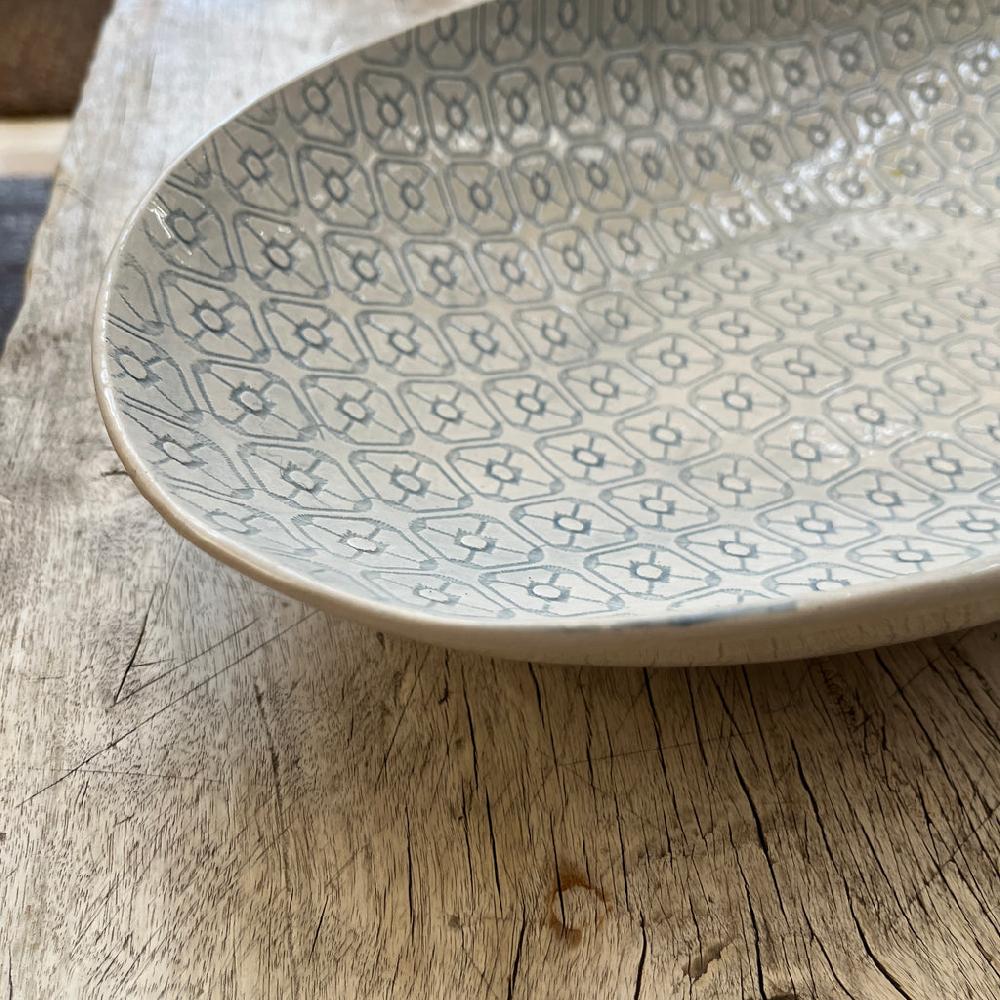 Greige Wonki Ware Oval Bowl - Extra Large - Duck Egg Lace