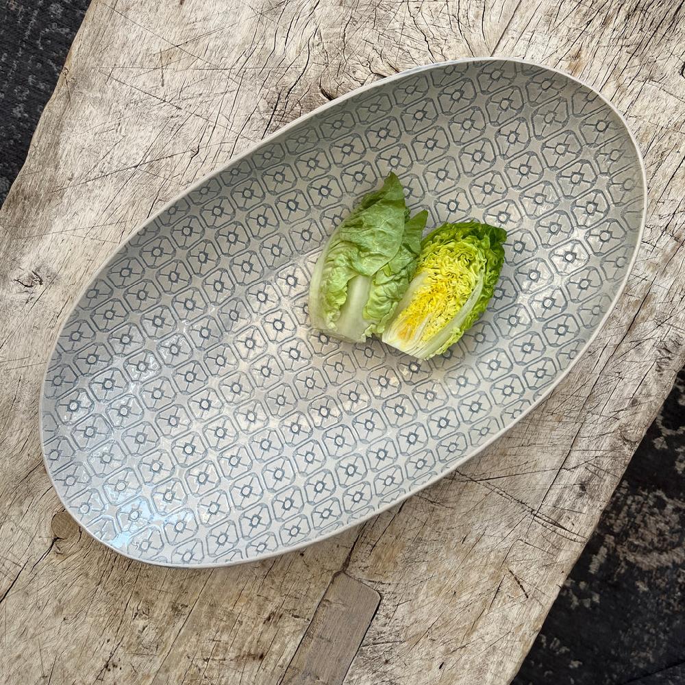 greige Wonki Ware Oval Bowl - Extra Large - Duck Egg Lace