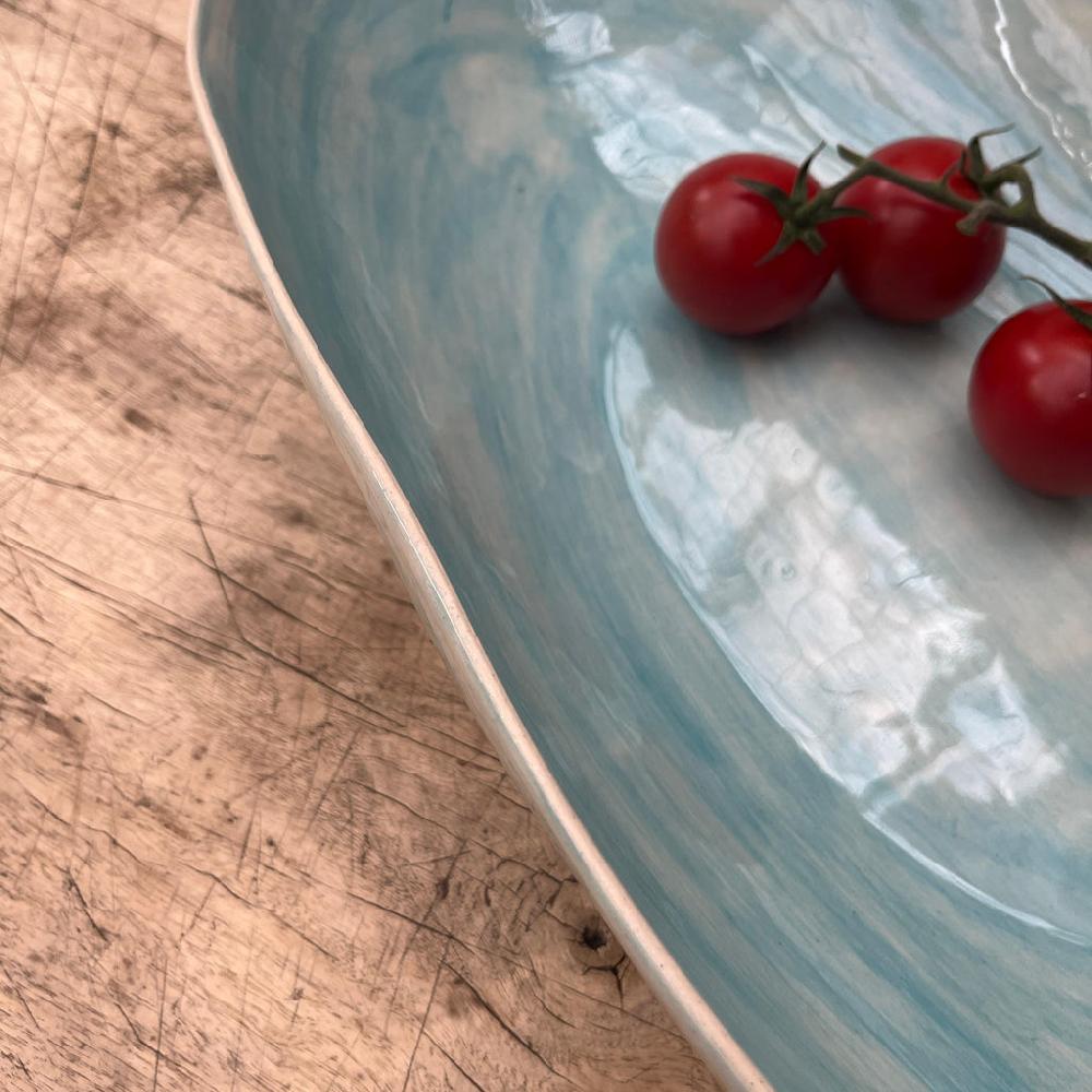 Greige Wonki Ware Oval Bowl - Extra Large - Turquoise Wash