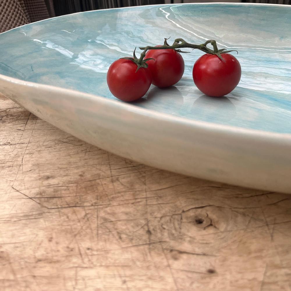 Greige Wonki Ware Oval Bowl - Extra Large - Turquoise Wash