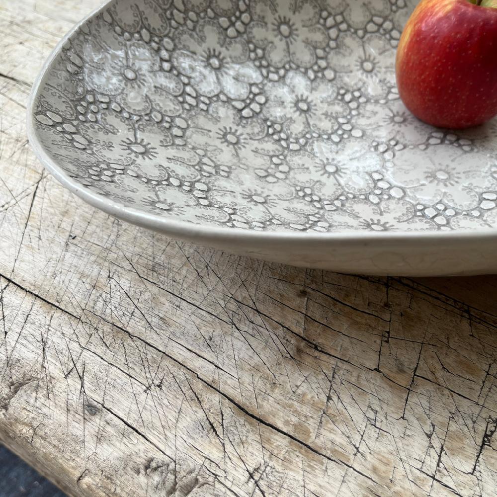 Greige Wonki Ware Oval Bowl - Extra Large - Warm Grey Lace