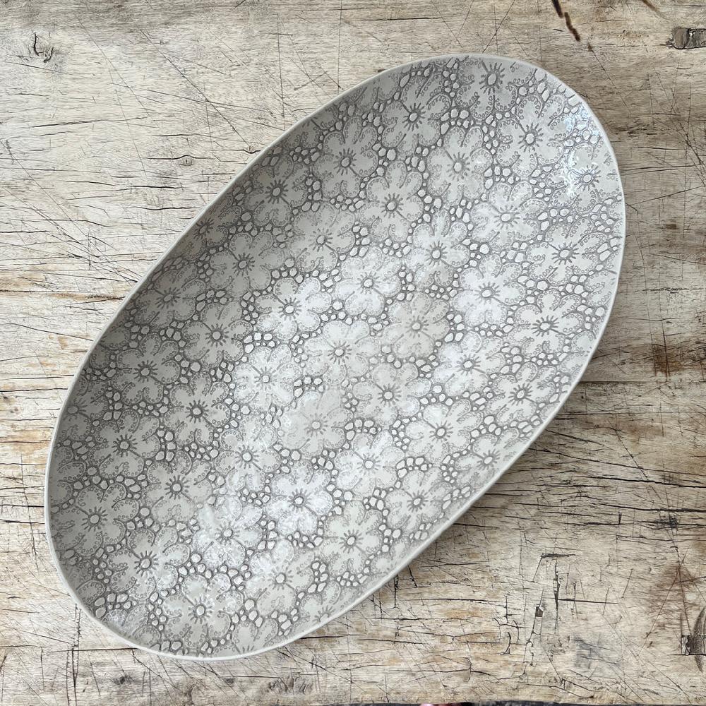 Greige Wonki Ware Oval Bowl - Extra Large - Warm Grey Lace
