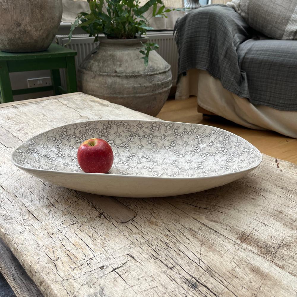 Greige Wonki Ware Oval Bowl - Extra Large - Warm Grey Lace