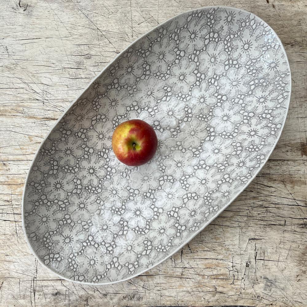 greige Wonki Ware Oval Bowl - Extra Large - Warm Grey Lace