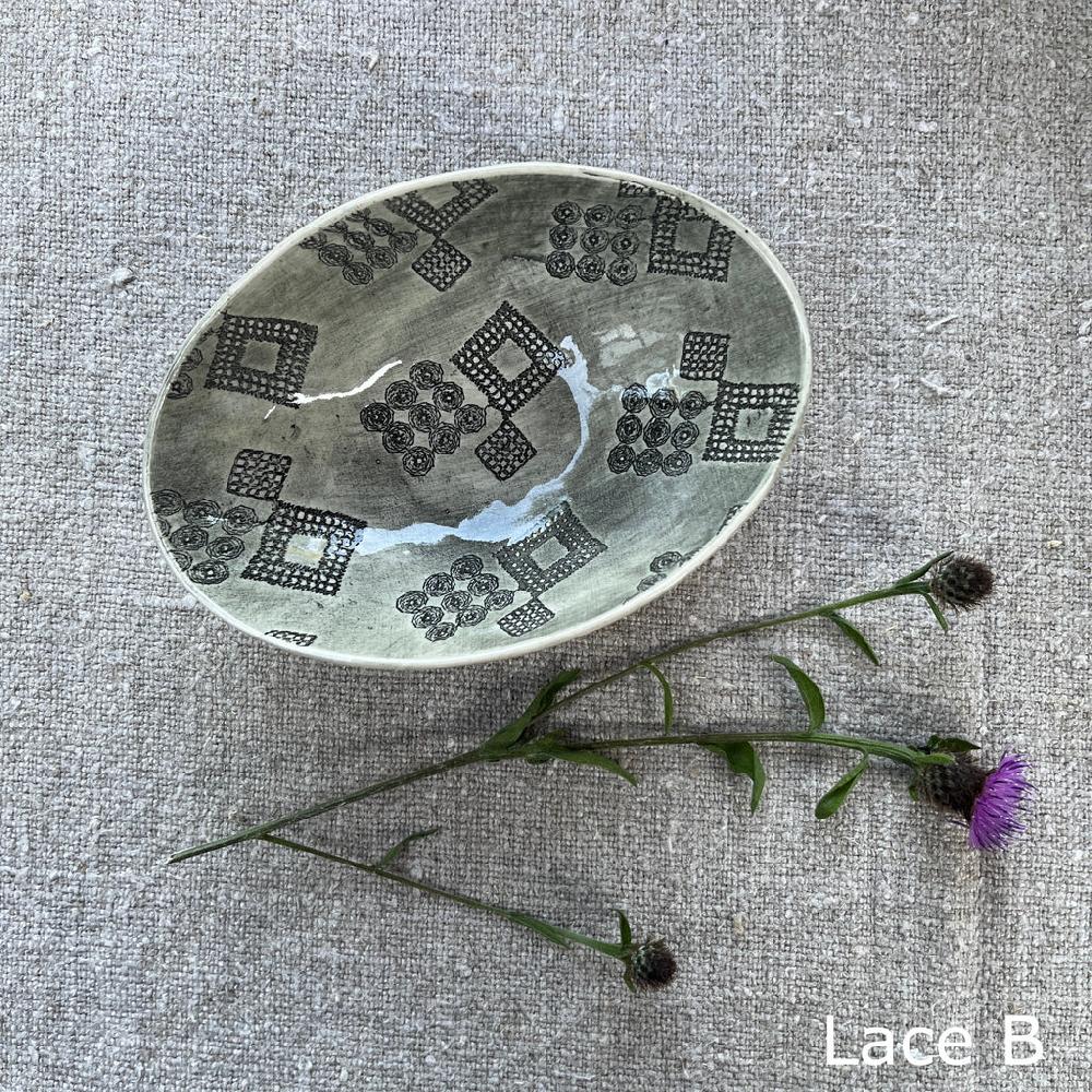 Greige Wonki Ware Oval Bowl - Extra Small - Charcoal Lace