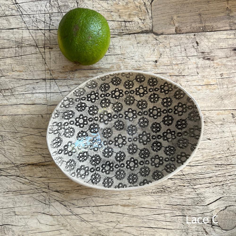 Greige Wonki Ware Oval Bowl - Extra Small - Charcoal Lace
