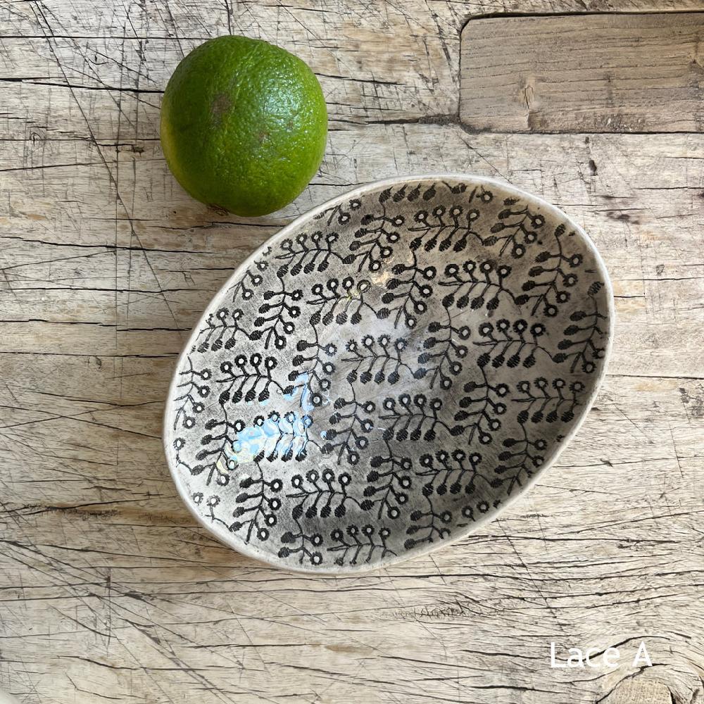 Greige Wonki Ware Oval Bowl - Extra Small - Charcoal Lace