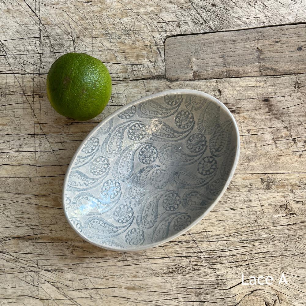 Greige Wonki Ware Oval Bowl - Extra Small - Duck Egg Lace