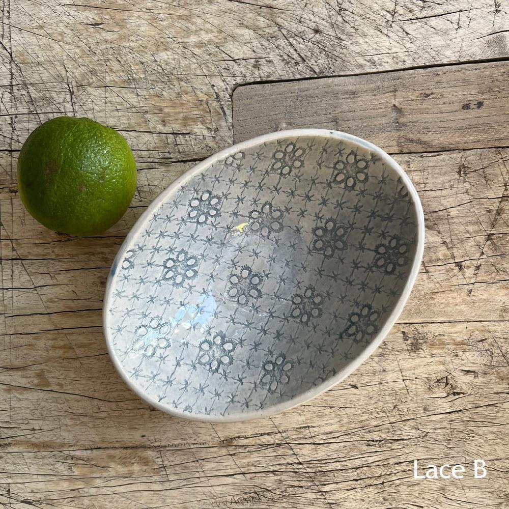 Greige Wonki Ware Oval Bowl - Extra Small - Duck Egg Lace