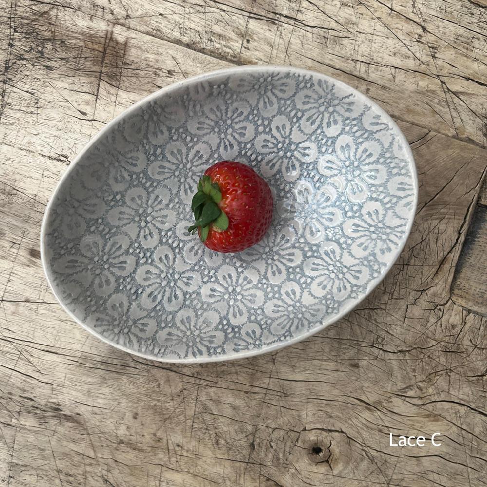 Greige Wonki Ware Oval Bowl - Extra Small - Duck Egg Lace