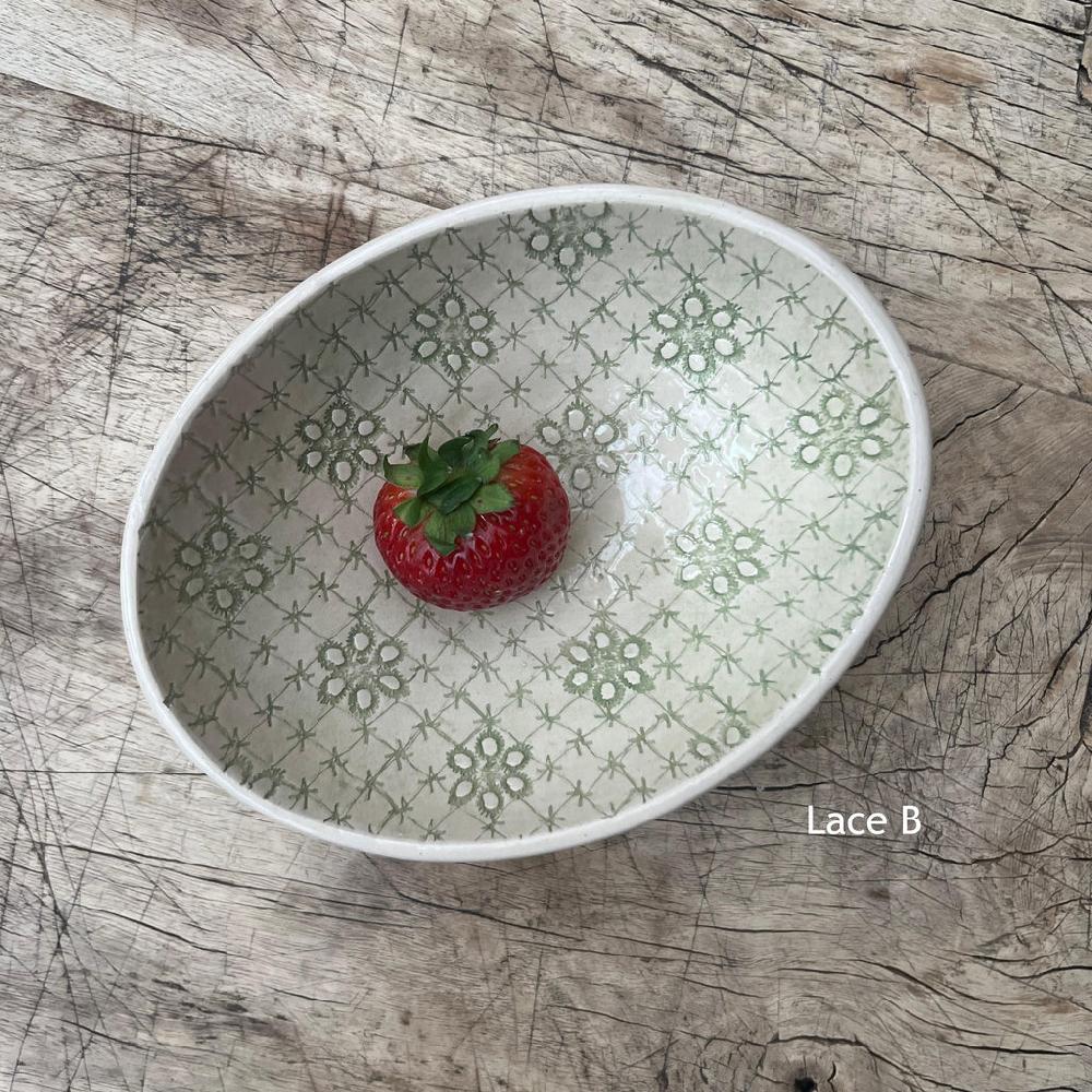 Greige Wonki Ware Oval Bowl - Extra Small - Spearmint Lace
