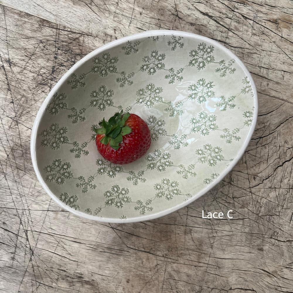 Greige Wonki Ware Oval Bowl - Extra Small - Spearmint Lace
