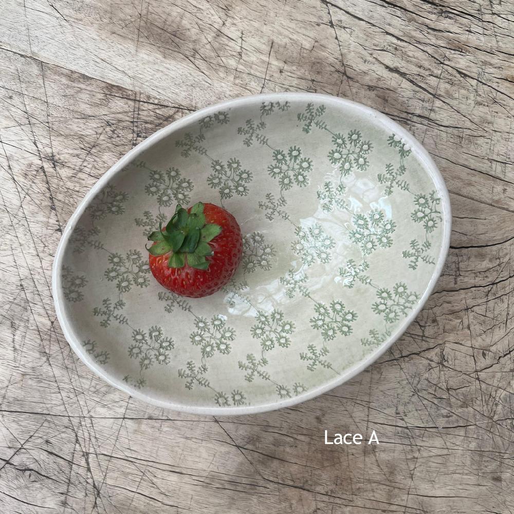 greige Wonki Ware Oval Bowl - Extra Small - Spearmint Lace