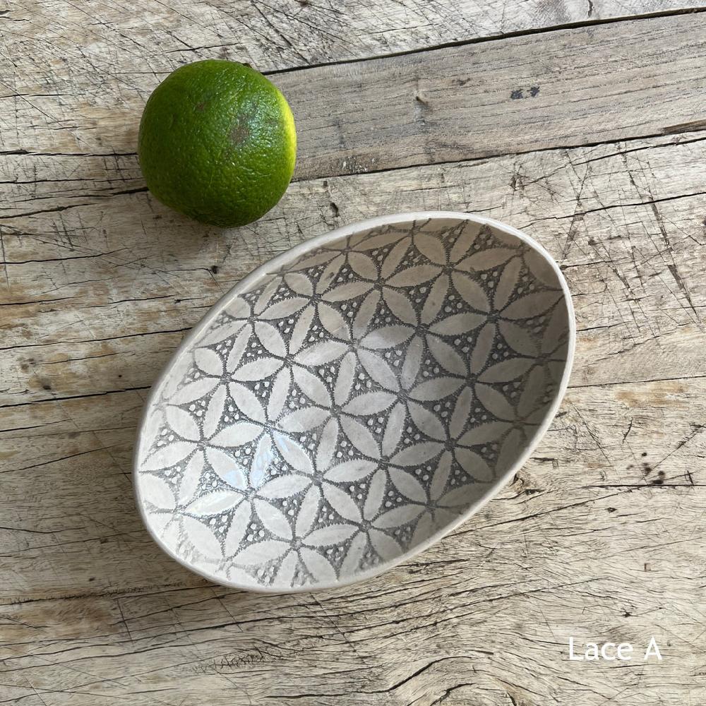 Greige Wonki Ware Oval Bowl - Extra Small - Warm Grey Lace