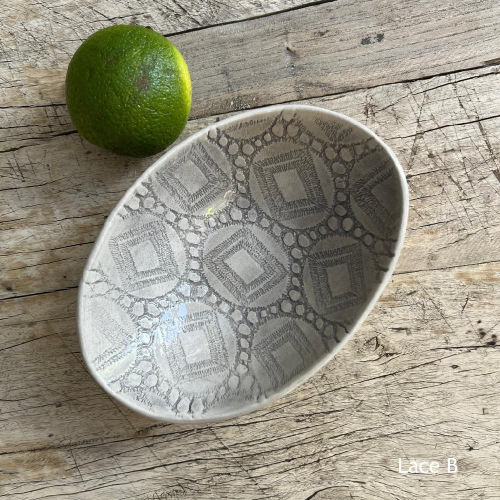 Greige Wonki Ware Oval Bowl - Extra Small - Warm Grey Lace