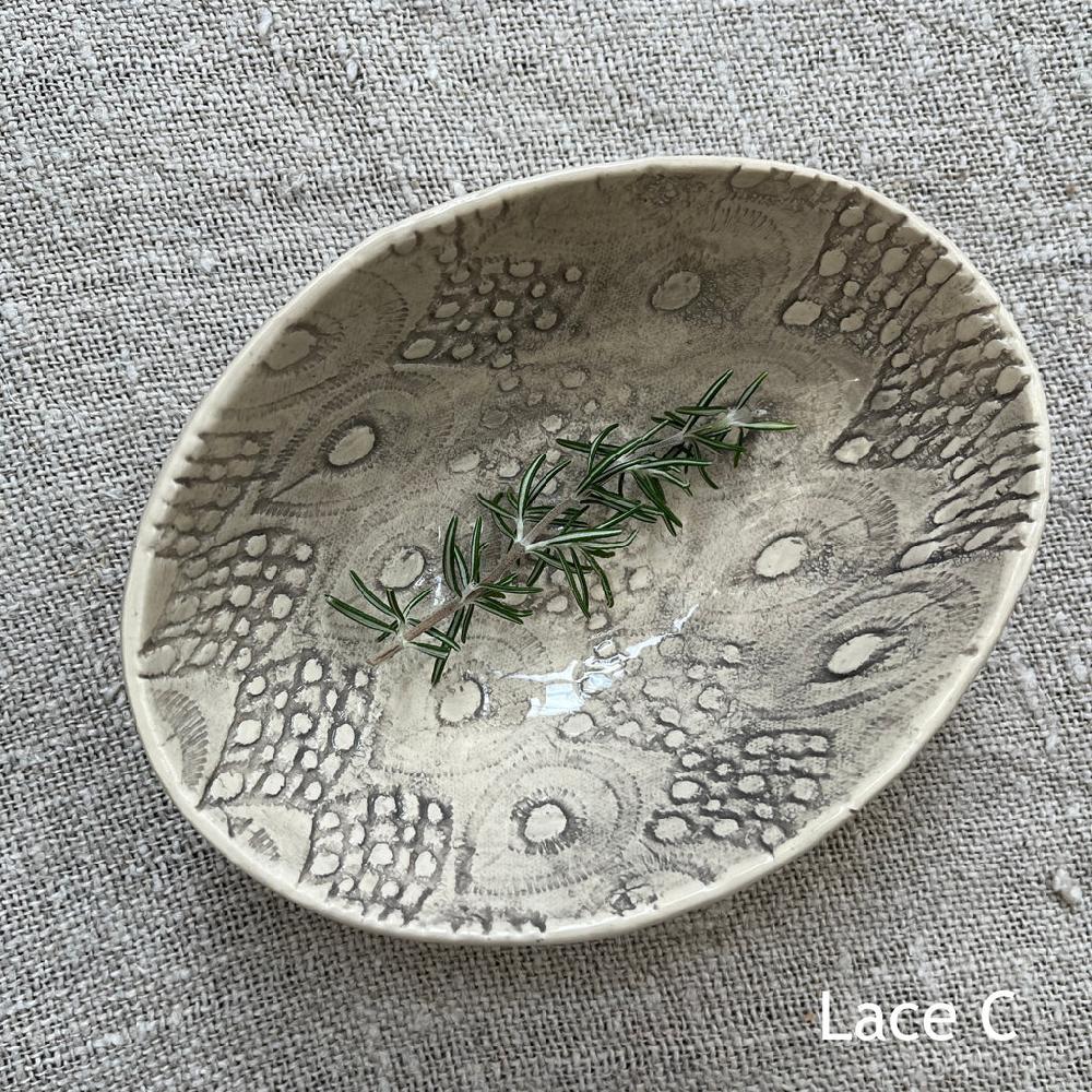 Greige Wonki Ware Oval Bowl - Extra Small - Warm Grey Lace
