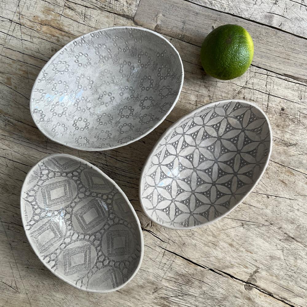 greige Wonki Ware Oval Bowl - Extra Small - Warm Grey Lace