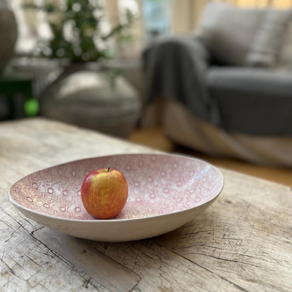 Greige Wonki Ware Oval Bowl - Large - Pink Lace And Pink Wash