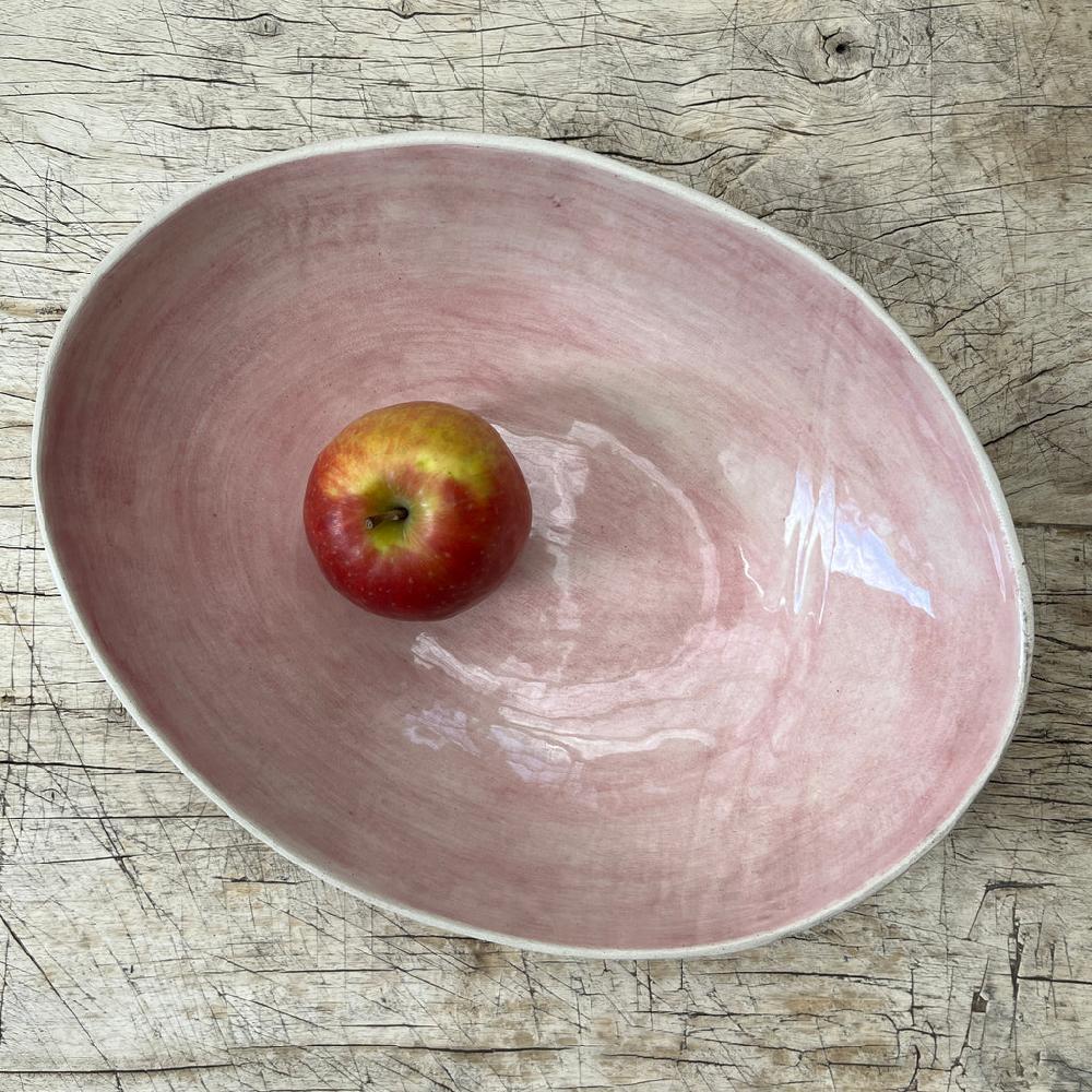 Greige Wonki Ware Oval Bowl - Large - Pink Lace And Pink Wash