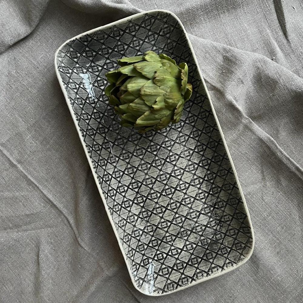 greige Wonki Ware Prawn Serving Dish - Large - Charcoal Lace B