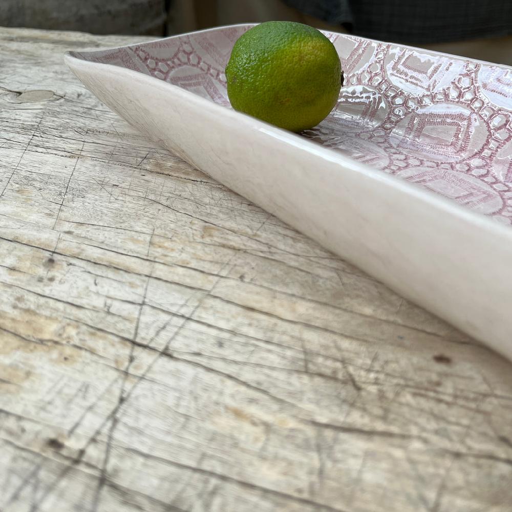 Greige Wonki Ware Prawn Serving Dish Or Platter - Small - Pink Lace