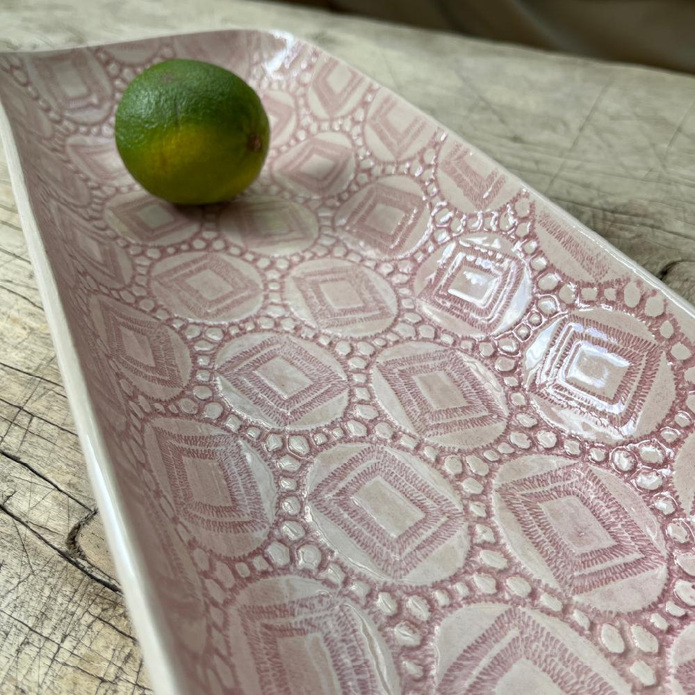 Greige Wonki Ware Prawn Serving Dish Or Platter - Small - Pink Lace