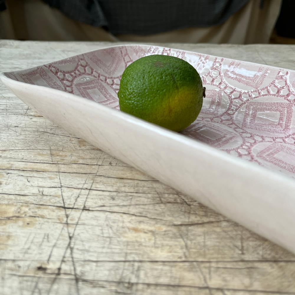 Greige Wonki Ware Prawn Serving Dish Or Platter - Small - Pink Lace