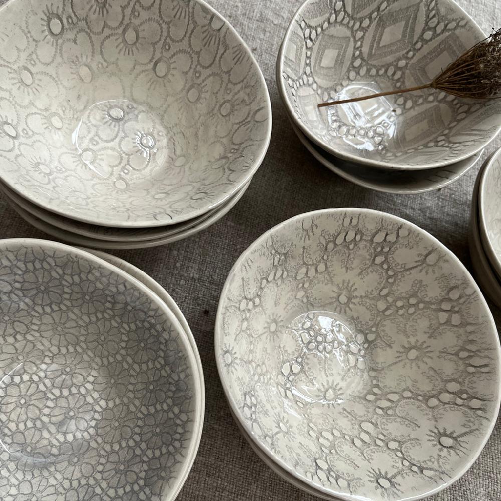 Greige Wonki Ware Pudding Bowl - Warm Grey Lace Or Wash