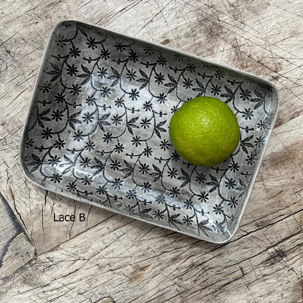 Greige Wonki Ware Rectangular Utensil Dish - Charcoal Lace