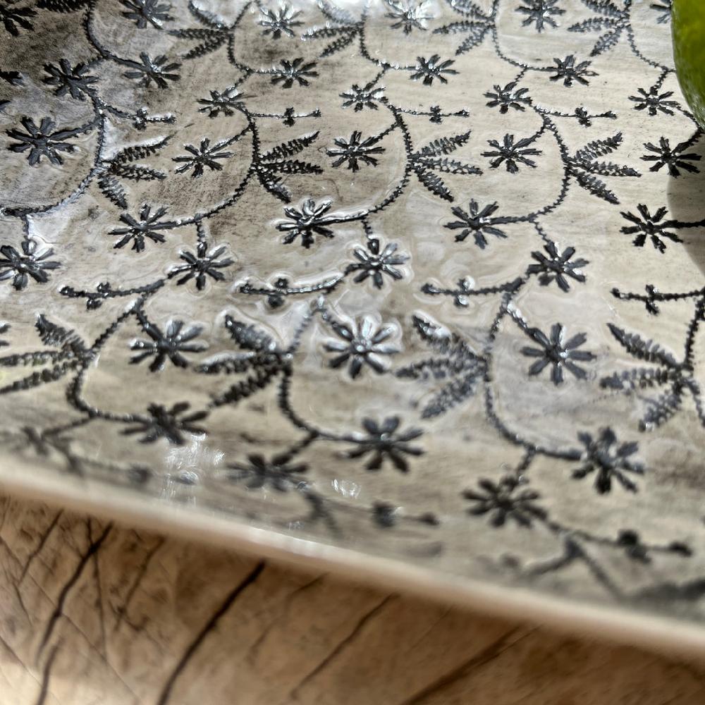 Greige Wonki Ware Rectangular Utensil Dish - Charcoal Lace